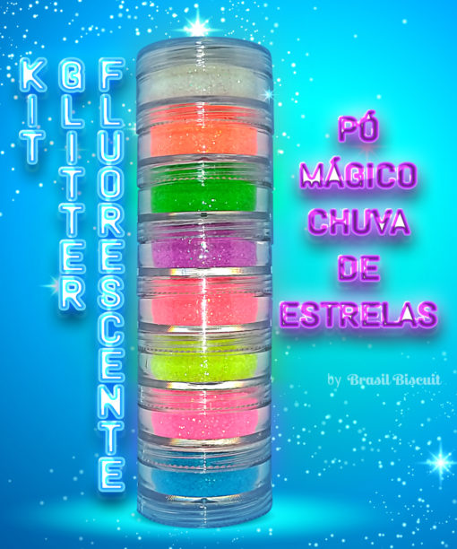 Pó Mágico Chuva de Estrelas Kit Glitter Fluorescente