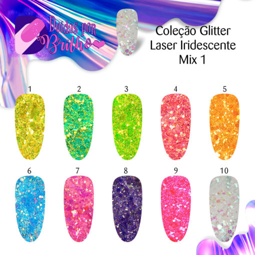 Doidas por Brilho Coleção Glitter Iridescente Laser Mix 1 - Cores