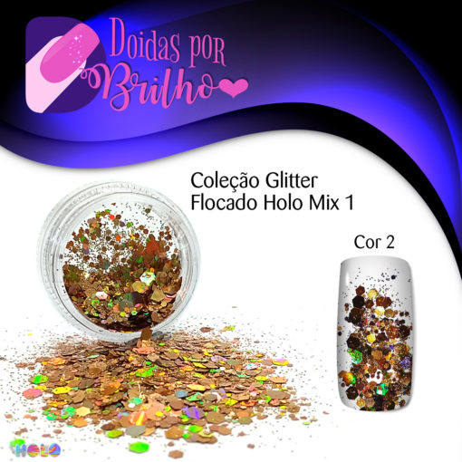 Doidas por Brilho Coleção Glitter Flocado Holo Mix 1 - Cor 2