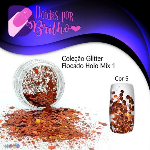 Doidas por Brilho Coleção Glitter Flocado Holo Mix 1 - Cor 5