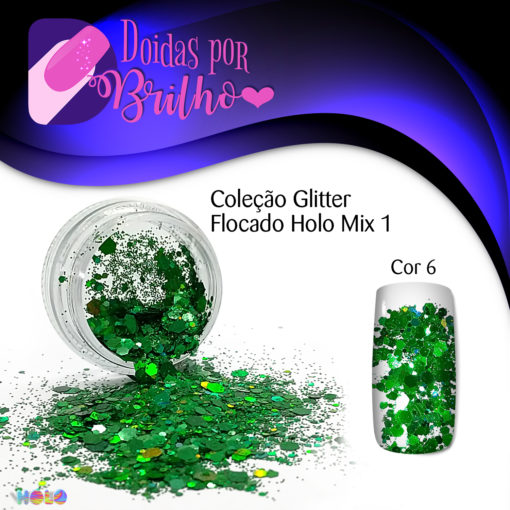 Doidas por Brilho Coleção Glitter Flocado Holo Mix 1 - Cor 6