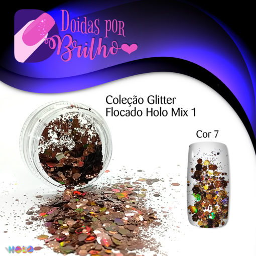 Doidas por Brilho Coleção Glitter Flocado Holo Mix 1 - Cor 7