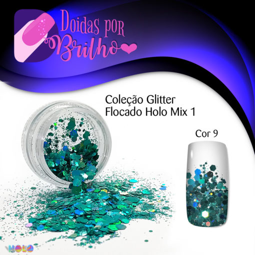 Doidas por Brilho Coleção Glitter Flocado Holo Mix 1 - Cor 9