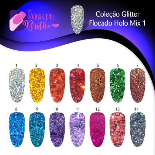 Doidas por Brilho Coleção Glitter Flocado Holo Mix 1 - Cores