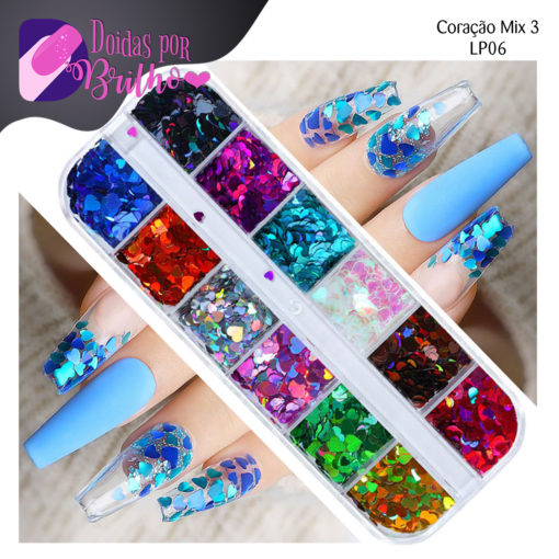 Caixa de Glitter Multicor Coração Mix 3 - 3