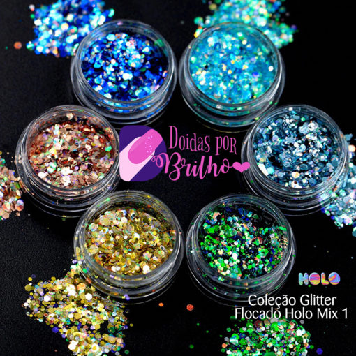 Doidas por Brilho Coleção Glitter Flocado Holo Mix 1 - 7