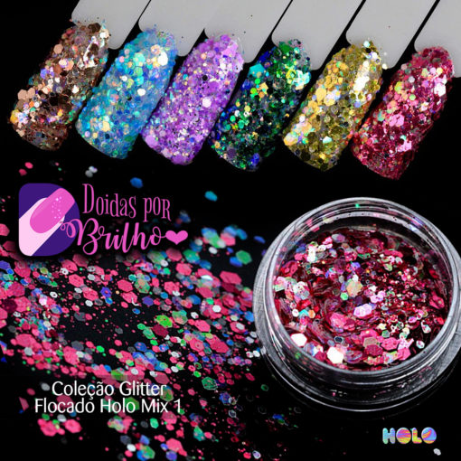 Doidas por Brilho Coleção Glitter Flocado Holo Mix 1 - 8