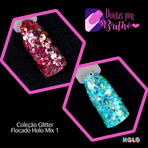 Doidas por Brilho Coleção Glitter Flocado Holo Mix 1 - 3